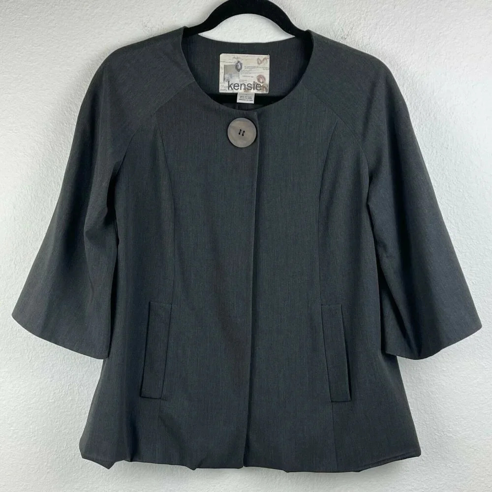 Kensie Blazer Jacket Women's 6 Crew Neck Snap Raglan Sleeve Pocket Lined Gray